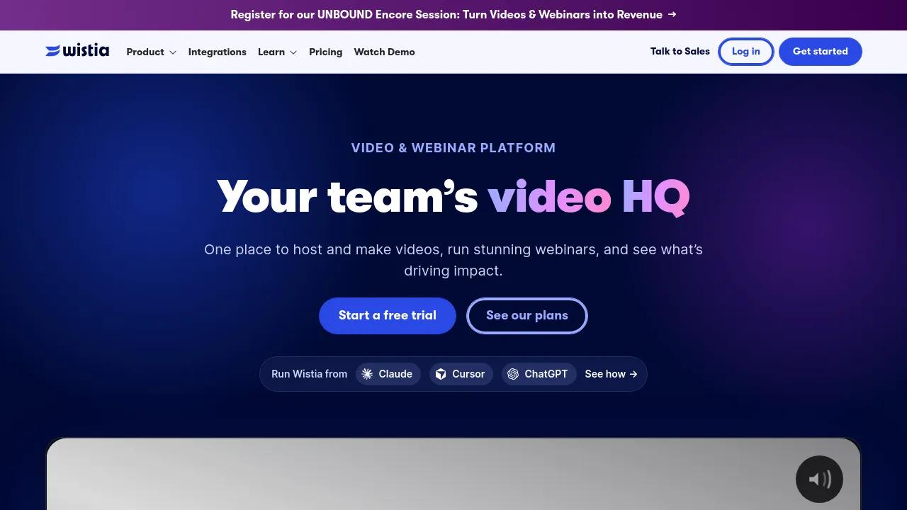 Screenshot of the Wistia website