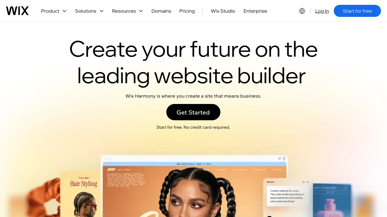 Screenshot of Wix website