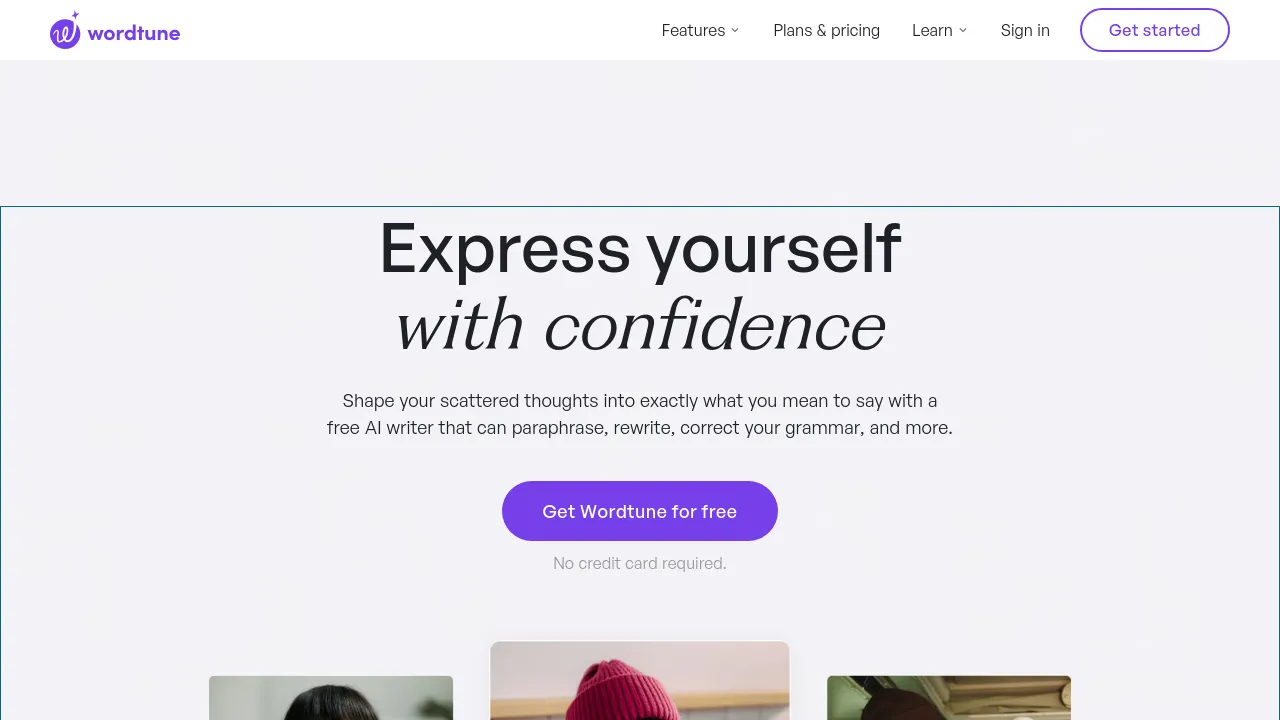 Screenshot of Wordtune website