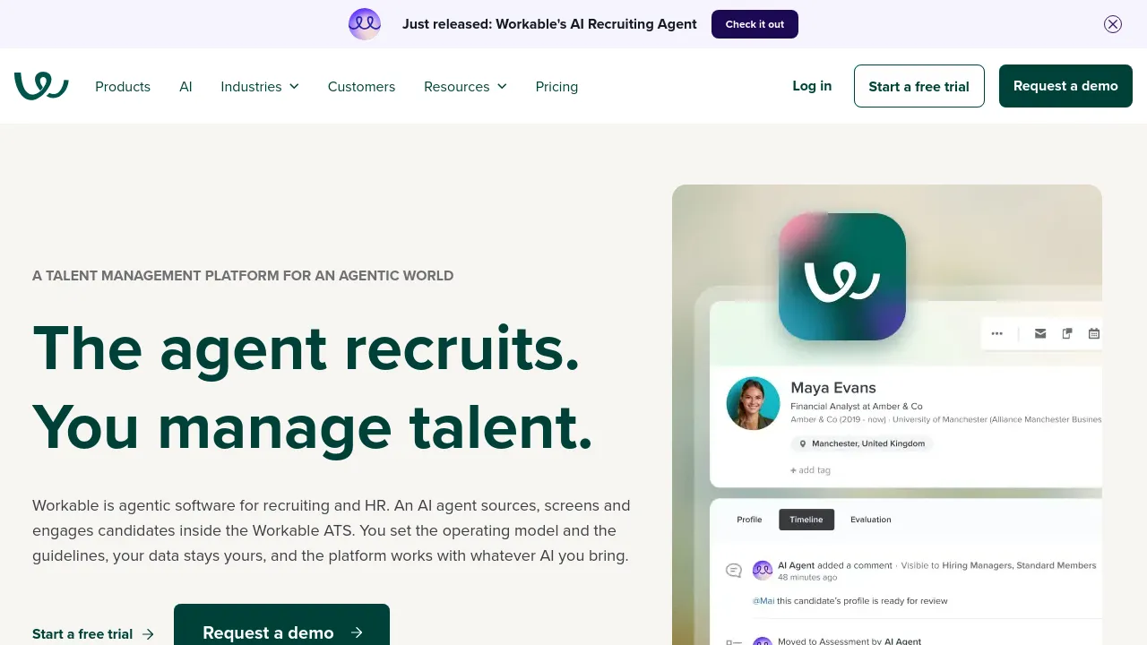 Screenshot of Workable website