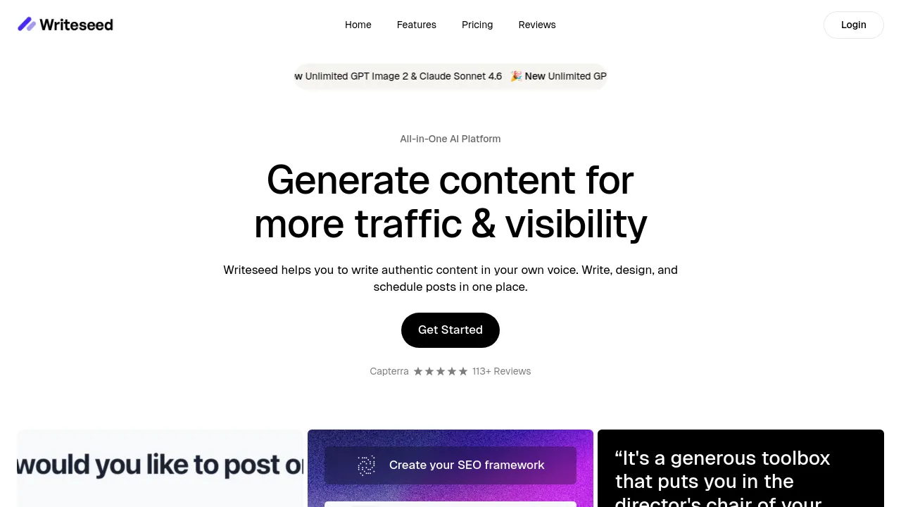 Screenshot of Writeseed website