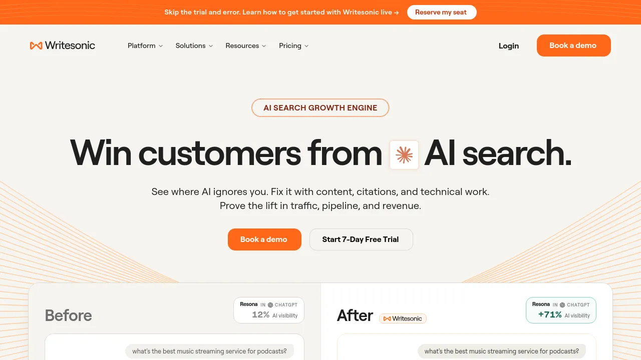 Screenshot of Writesonic website