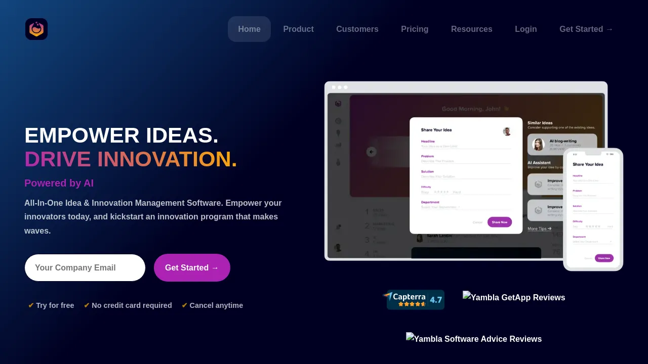 Screenshot of Yambla website