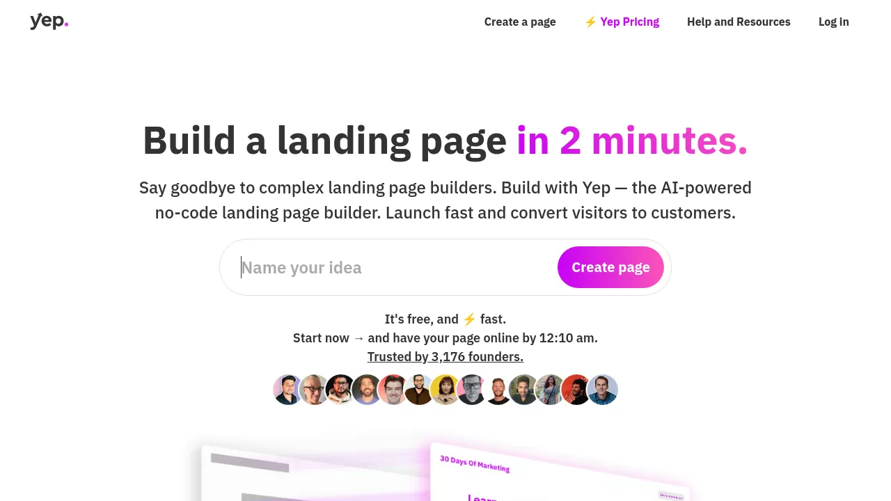Screenshot of Yep website