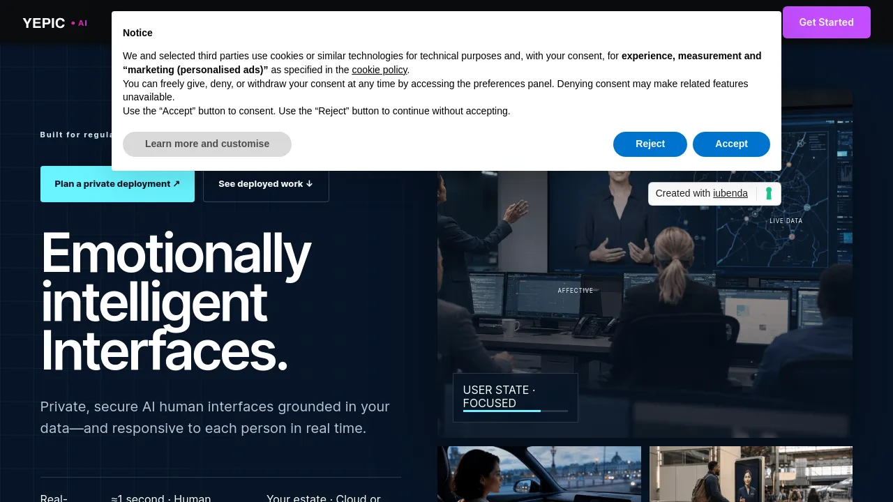 Screenshot of Yepic AI website