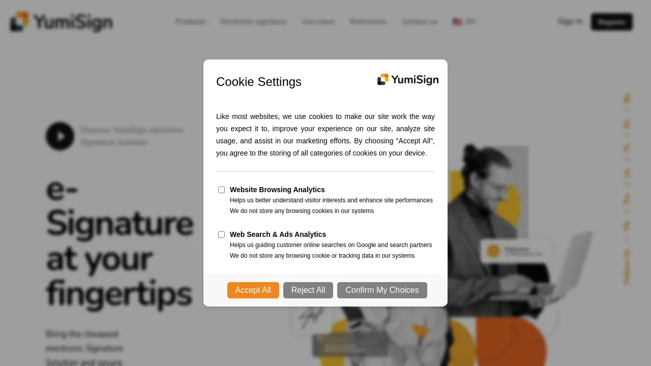 Screenshot of YumiSign website