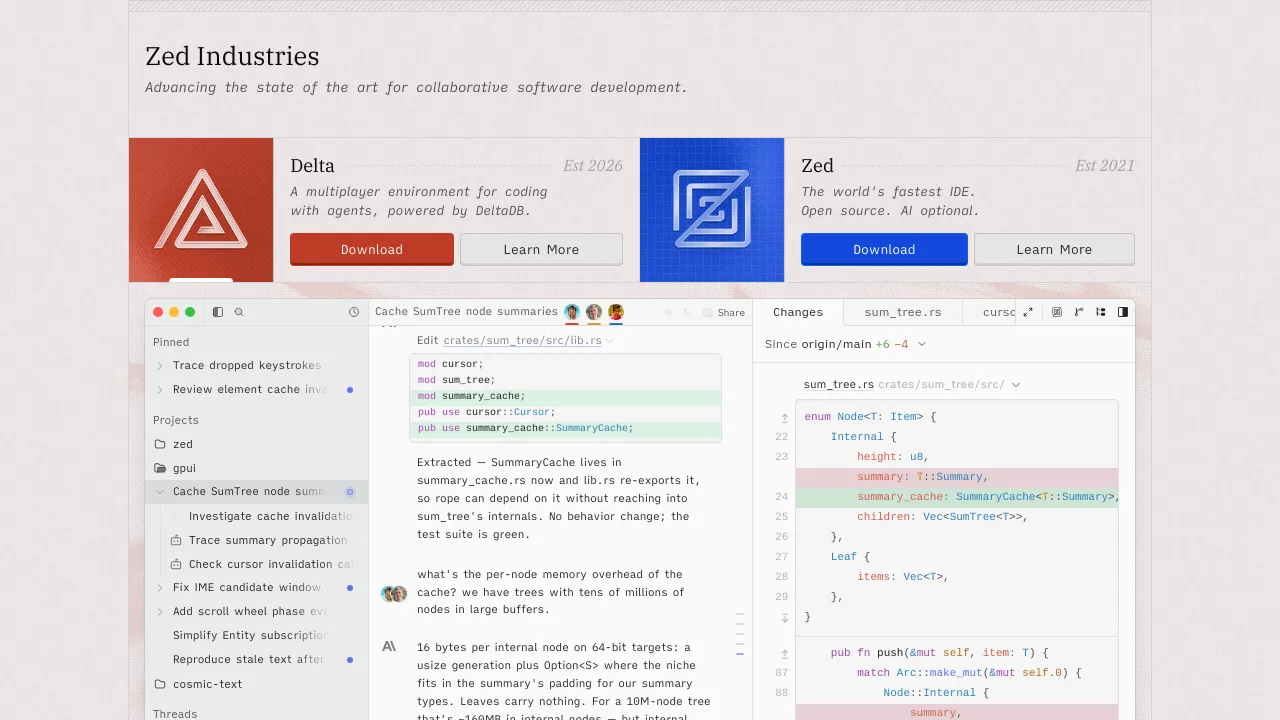 Screenshot of Zed website