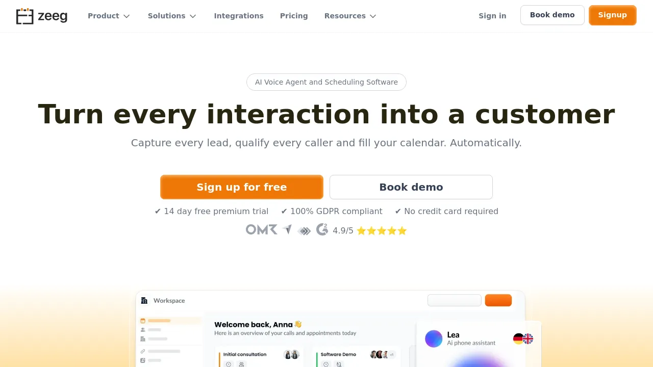 Screenshot of Zeeg website