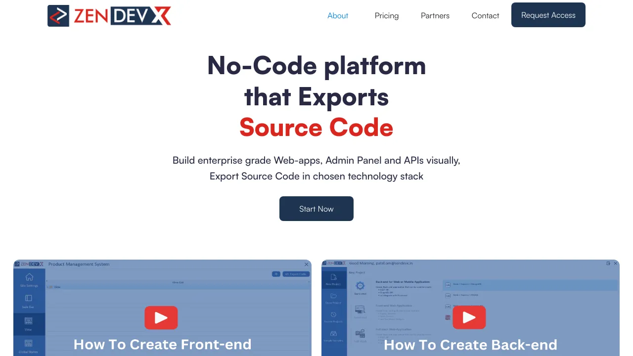 Screenshot of ZenDevX website