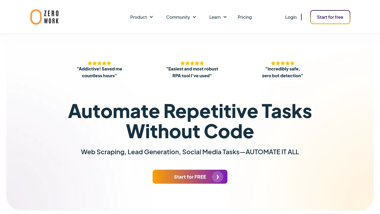 Screenshot of ZeroWork Creator App website