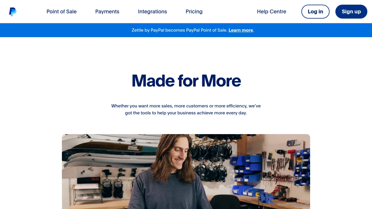 Screenshot of Zettle by Paypal (former iZettle) website