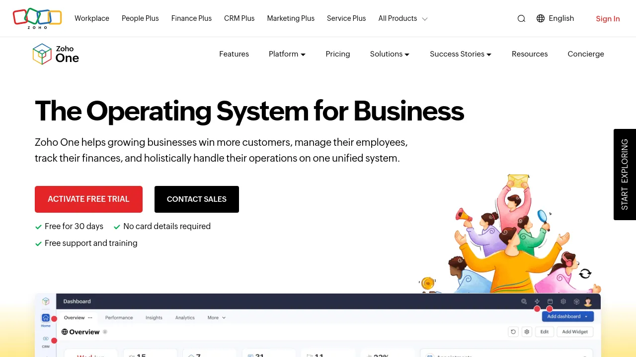Screenshot of Zoho One website