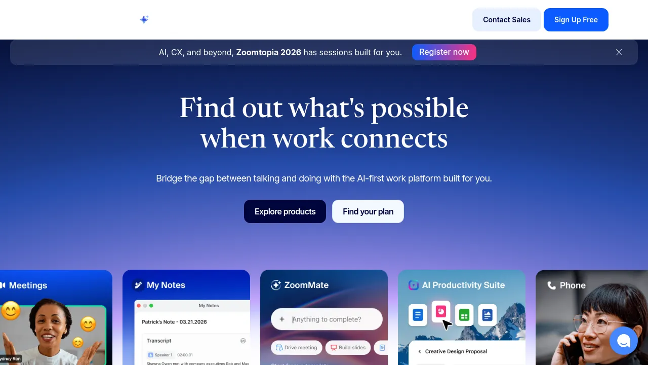 Screenshot of Zoom website