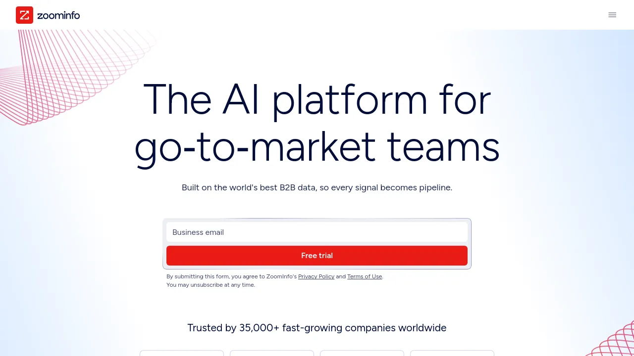 Screenshot of ZoomInfo website